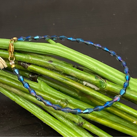 Handmade Blue Iridescent Beads Boho Stackable Bracelet - Picture 6 of 11